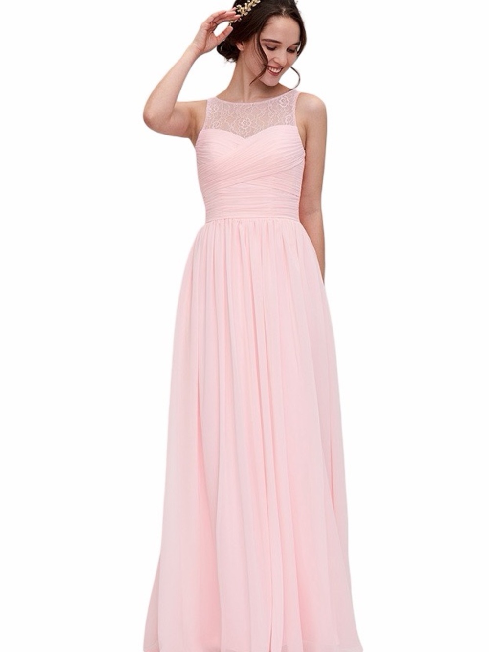 Illusion Lace Bodice Maxi Dress in Blush Pink